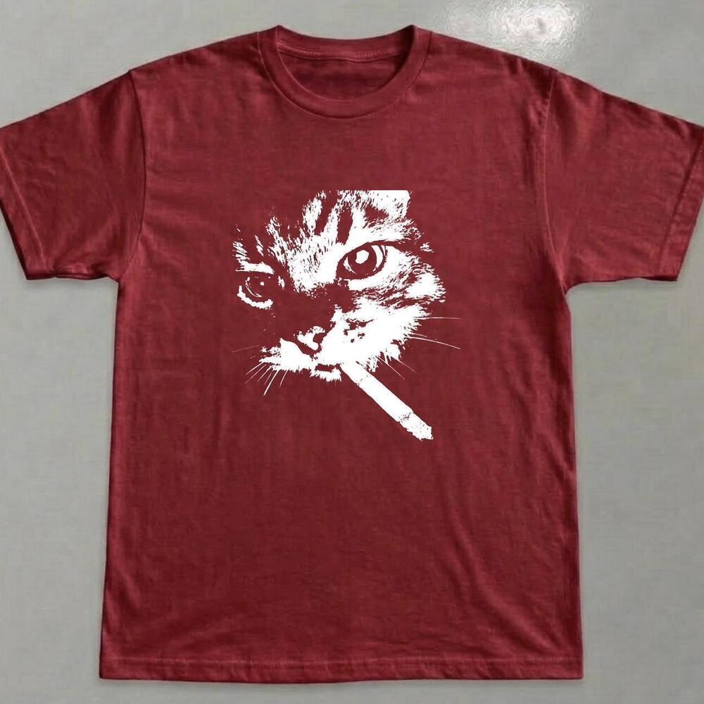 White And Red Cat Smoking Tee